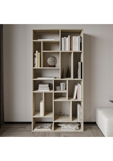 Nicola Kitaplık 18 Raflı, Modern Kütüphane Traverten