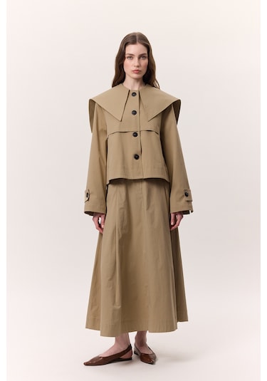 Geniş Yaka Gabardin Ceket Kum Kum