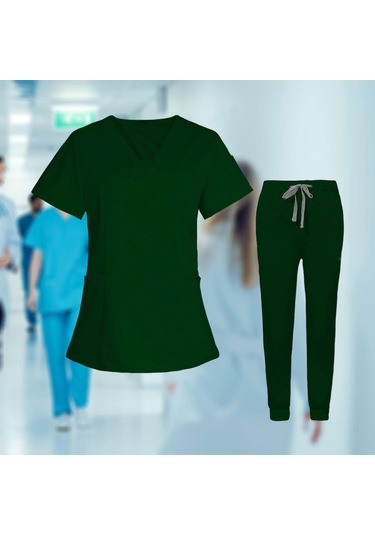 Suntek Hemşire İş Elbisesi Hemşirelik Koyu-yeşil-m