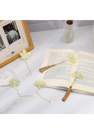 8 Adet Altın Yaprak Desenli Metal Kitap Ayracı Seti