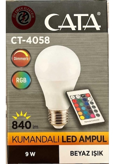 Cata CT-4058 9W RGB Işık E27 Duy Kumandalı Led Ampül