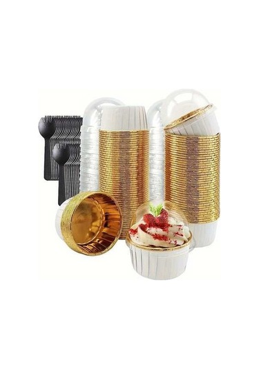 Maoyaya Altın Kırmızı Doğum Günü Pastası Kağıt Bardakları Yağ Geçirmez Yüksek Isıya Dayanıklı Muffin Tatlı Bardakları Düğün Tatlı Masası Gül Altın 50 Adet