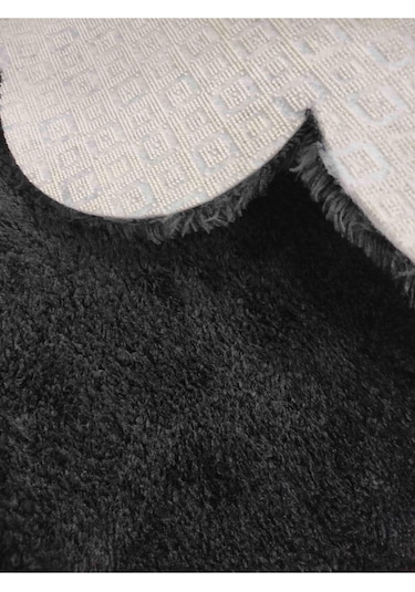 Balat Halı Dekoratif Siyah Kaymaz Taban Peluş Elips Papatya Halı