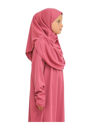 İki Parça Çocuk Elbisesi Seti Eşarp İle Takım Gül Kurusu