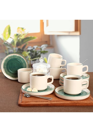 Keramika 20789-98 Maya Stackable Çay Takımı 12 Parça 6 Kişilik Yeşil