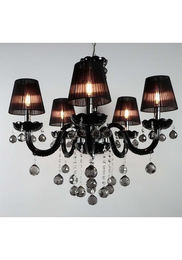 Avize Siyah Salon Oturma Misafir Yatak Odası 5 Li Cam Kol 10'lu Siyah