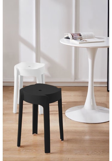 Kaymaz Ayaklı İç İçe Geçebilen Plastik Tabure 4 Adet Siyah-beyaz