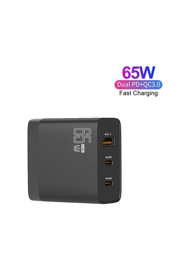 Gan 65w Pd45w Çift Type-c䀭 .0 Usb Çoklu Uyumlu Dizüstü Bilgisayar Adaptörü İngiltere Abd Tak Siyah