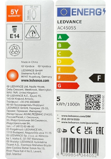 8 Adet Ledvance 4,9w 40w 2700k Sarı Işık Dim Edilebilir E14 Duylu İnce Duy Led Mum Ampul
