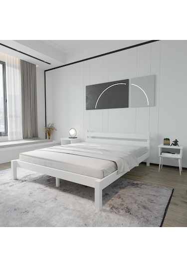 Letto Model Beyaz Renk Ahşap Karyola Ve İki Komodin Set-158 200 x 200 CM
