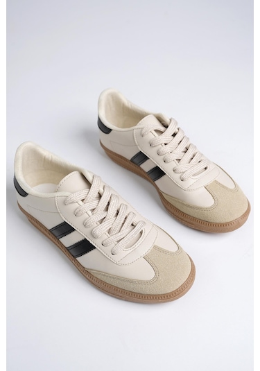 Muggo Gordon Unisex Ortopedik Günlük Garantili Bağcıklı Yürüyüş Koşu Sneaker Spor Ayakkabı Bej