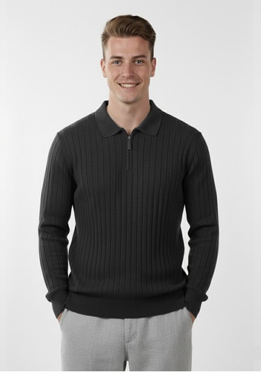 Deepsea Erkek Füme Slim Fit Polo Yaka Triko Kazak - Yumuşak Dokulu Esnek Ve Şık Görünüm 2605305 Füme