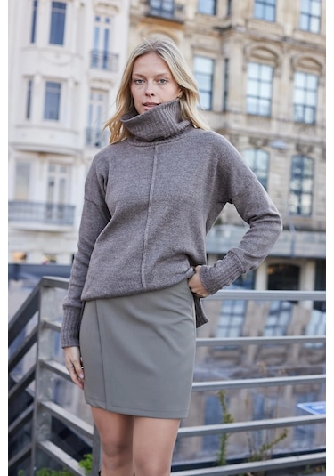 Kadın Hafif Likralı Kumaş Yüksek Bel Anvelop Kruvaze Hafif Mini Kalem Etek-haki Haki