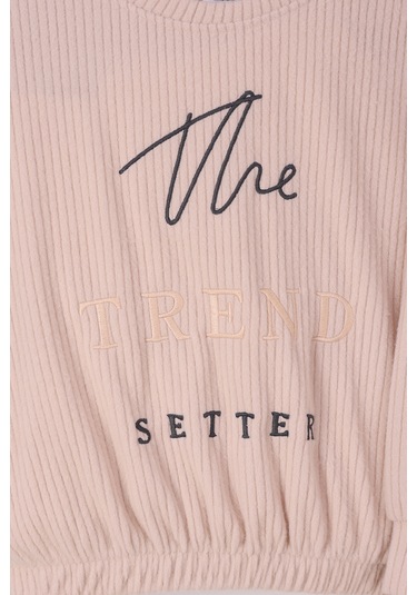 Monox Kız Çocuk Trend Nakışlı Tarz Fitilli Polar Takım Bej