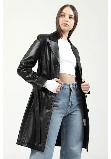 Dericlub Neri Gerçek Deri Kadın Kaban Siyah