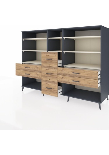 Kronos Dolap 8 Raflı 7 Çekmeceli 220x59x163 Antrasit-aytaşı/çam Antrasit-aytaşı/çam