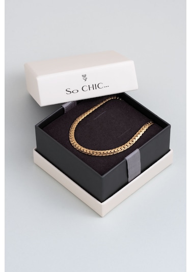 So Chic Örgü Model Sarı Kaplama Çelik Erkek Kolye Sarı