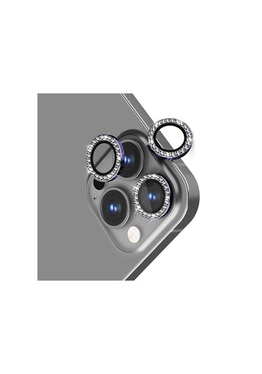 Apple Uyumlu iPhone 14 Pro / 14 Pro Max Taşlı Metal Kamera Lens Koruyucu 3lü Set Mor