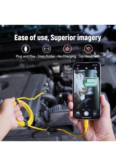 Depstech Işıklı Endoskop Kamerası - 5m Kablo 7mm İnce Prob - Sarı