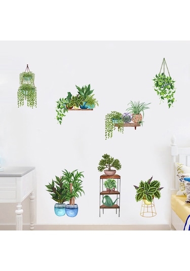 Saksılı Çiçek Tasarımlı Yapışkanlı Sticker 5060 Çok Renkli