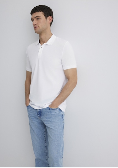 Mavi - Beyaz Polo Tişört 064946-27879 Beyaz