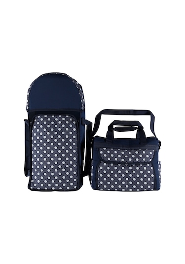 ŞMTSTYLE Bebek Bakım Çantası ve Portbebe, Lacivert Puantiyeli İkili Taşıma Seti
