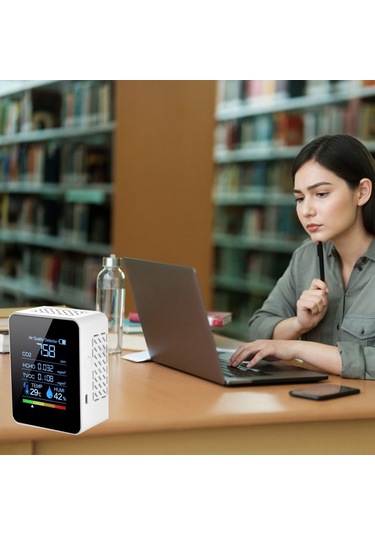 Lemestar Siyah Beş İli 1 Hava Kalitesi Testeri - Co2, Hcho, Tvoc, Sıcaklık Ve Nem Ölçer - Doğru Sonuçlar İçin Taşınabilir Gaz Analizi Cihazı