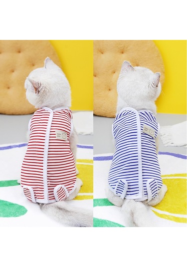 Hangfox Kedi Cerrahi Sonrası Kıyafeti - Doğum Sonrası Koruma Giyimi, Yara Yalama Engeli, Veteriner Onaylı 23'lü Paket Kırmızı Çizgili