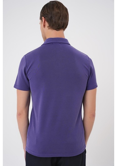 Slim Fit Düğmeli Polo Yaka Pamuklu Mor Tişört Ts 879 Mor
