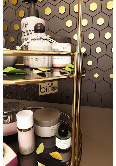 Bino Banyo Düzenleyici Organizer Takı Kozmetik Havlu Rafı Standı 2 Katlı 40cm Altın