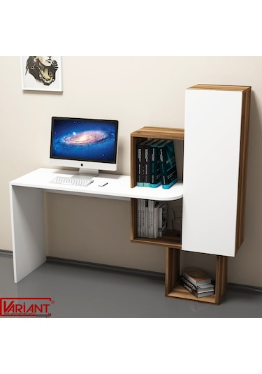 Variant Variant Açelya Kitaplıklı Çalışma Masası Ceviz-Beyaz Beyaz  -  Ceviz