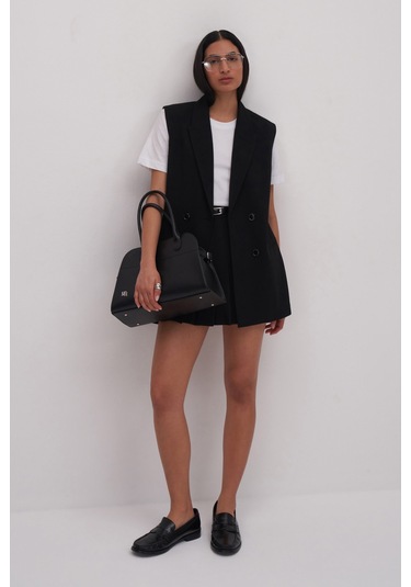 Yüksek Bel Pileli Mini Etek Siyah