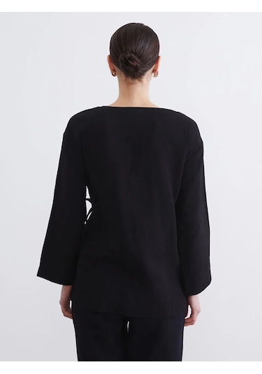 Lc Waikiki Siyah Kruvaze Yaka Kadın Müslin Kimono