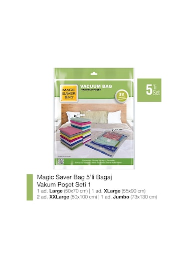 Magic Saver Bag 5'Li Vakumlu Poşet Seti 1