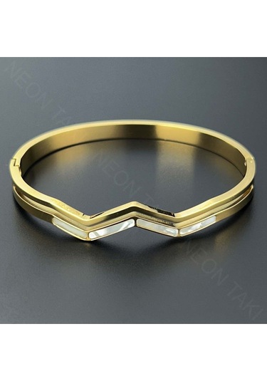 Sedefli, Paslanmaz Çelik Bileklik 146, Altın Renk Altın