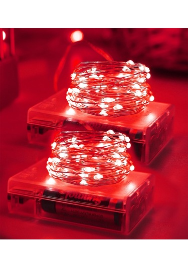 Ev Balkon Ve Parti İçin 10 Metre Kırmızı Renk Pilli Peri Led Yılbaşı Süsü Işık Kırmzı