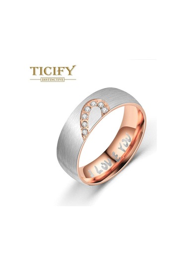 Rose Gold Aşk Şekilli Titanyum Çelik Yüzük Seni Seviyorum Zirkon Setli Çift Yüzük 8 Rose Gold