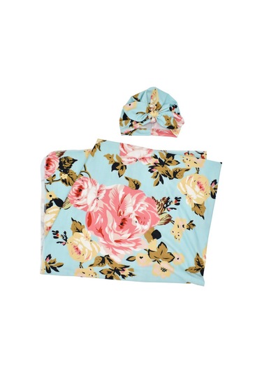 Yaozixa Yeni Doğan Bebe Sarıklaması - Şapkalı, Poliester Elbise, 80x80 Cm, Mavi Büyük Çiçek Desenli Ürün Kodu: 190702 Mavi