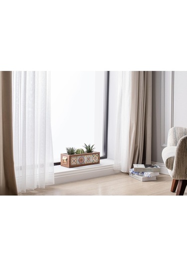 Halohope El Yapımı 4 Meksika Çinili Dekoratif Modern Ahşap Dikdörtgen Bahçe Balkon Saksı Saksılık Çiçeklik