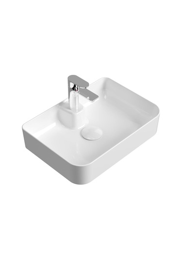 Mestola Tezgah Üstü Kare Çanak Lavabo Batarya Delikli 60 X 42 Cm Beyaz