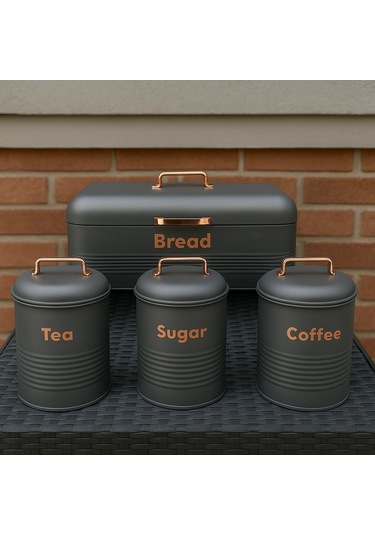 4 Lü Mutfak Seti Ekmeklikçay Kahve Şekerlik Gri 43x20 Gri