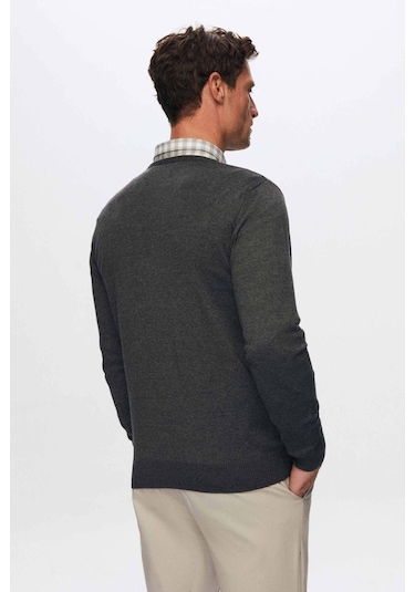 Regular Fit Antrasit Tüylenme Yapmayan Bisiklet Yaka Triko Kazak Antrasit