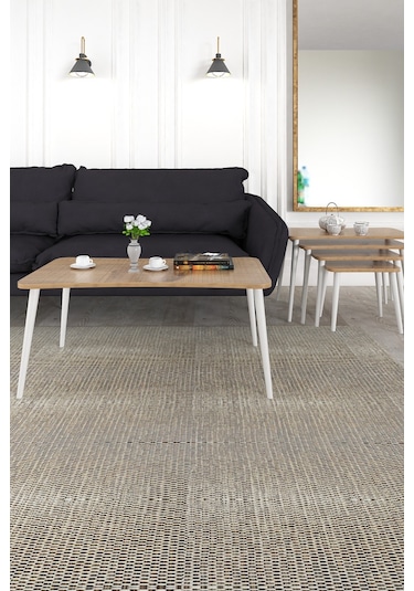 Alanur 5li Orta Sehpa Ve Zigon Sehpa Ahşap Ayaklı Çay Kahve Sehpası Xl Salon Seti Ceviz