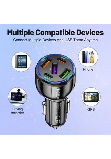 Createtech Telefonu Siyah Şarj Hızlı Hatlı Cihazı Çift Cep Araç 75w 3usb 2pd + Vg