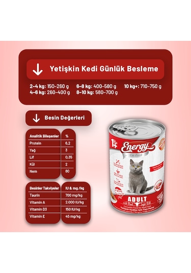 Energy Sığır Etli Yetişkin Yaş Kedi Maması 400 G - 24 Adet