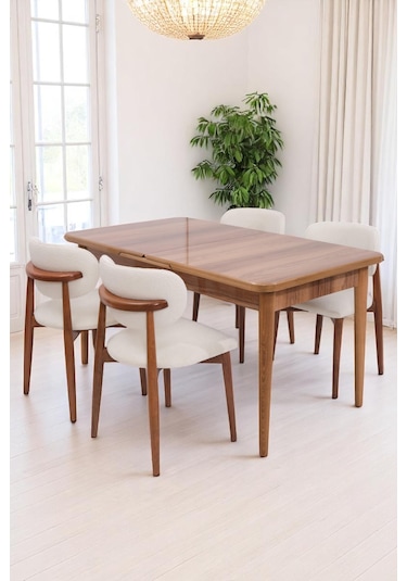 Duru Norte Mdf Lak Panel Açılır Yemek Masa Takımı 90x160 Ceviz