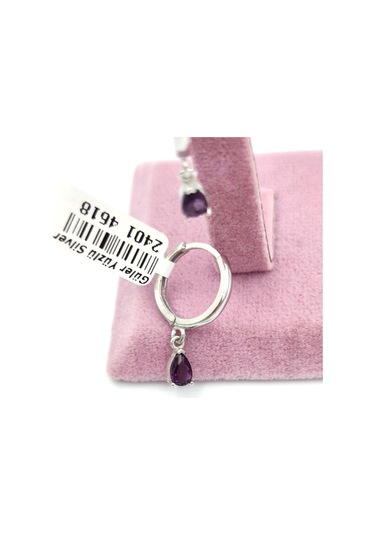 Güler Yüzlü Silver Mor Damla Halka Gümüş Küpe