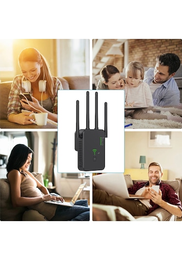 1200 Mbps Kablosuz Wifi Tekrarlayıcı Wifi Sinyal Güçlendirici Çift Bantlı 2.4g Black Bize Fiş