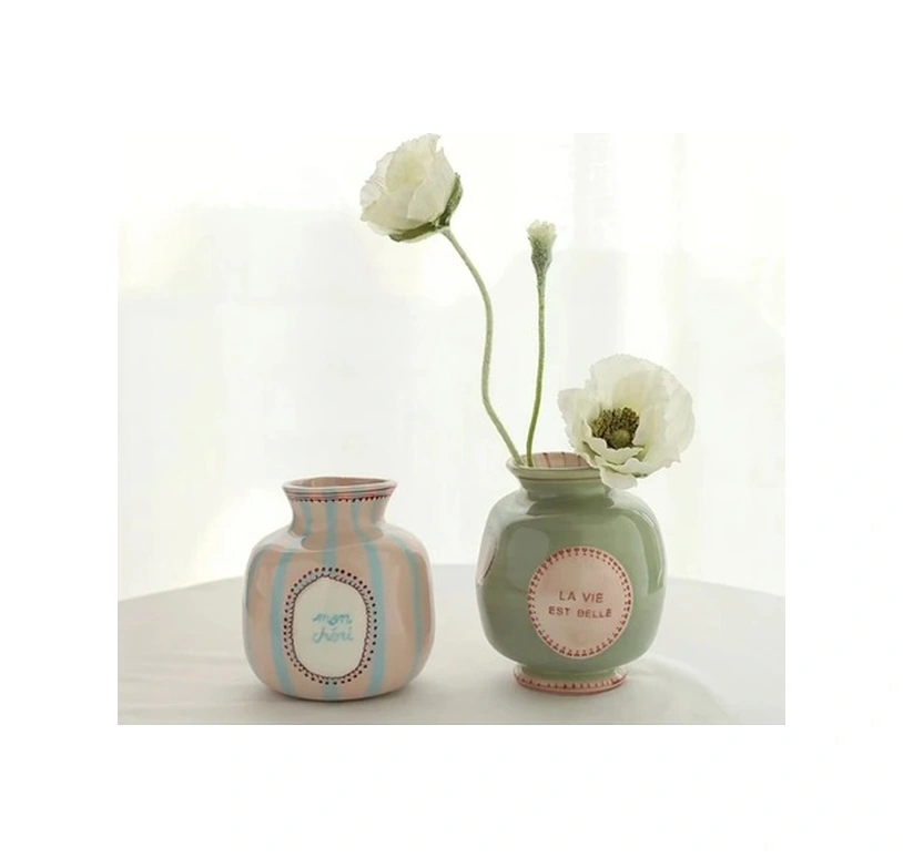 Trendooze Pembe Kalp Çiçek Seramik Vazo - El Yapımı Ev Dekorasyon