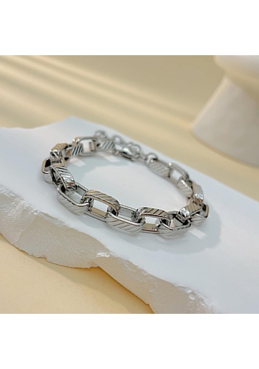 Altın Altın/gümüş Renk Dimi Kare Çizgi Paslanmaz Çelik Bilezik Takı Aksesuarları Trend Erkekler Ve Kadınlar Titanyum Çelik Bilezik